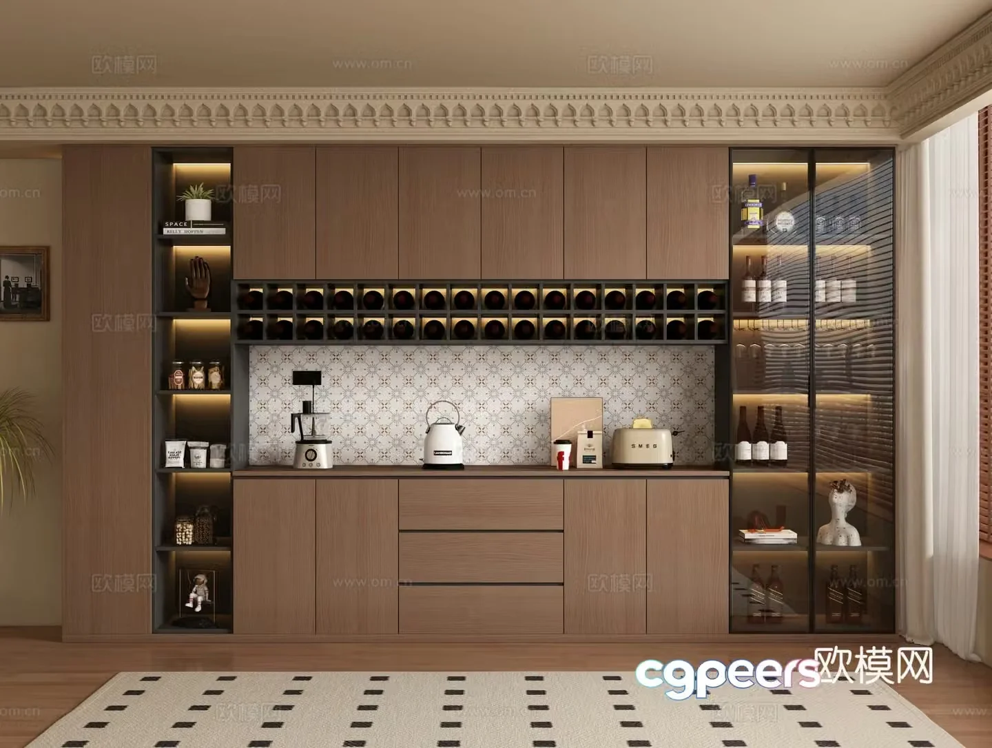 Medieval style wine cabinet and sideboard 3D model