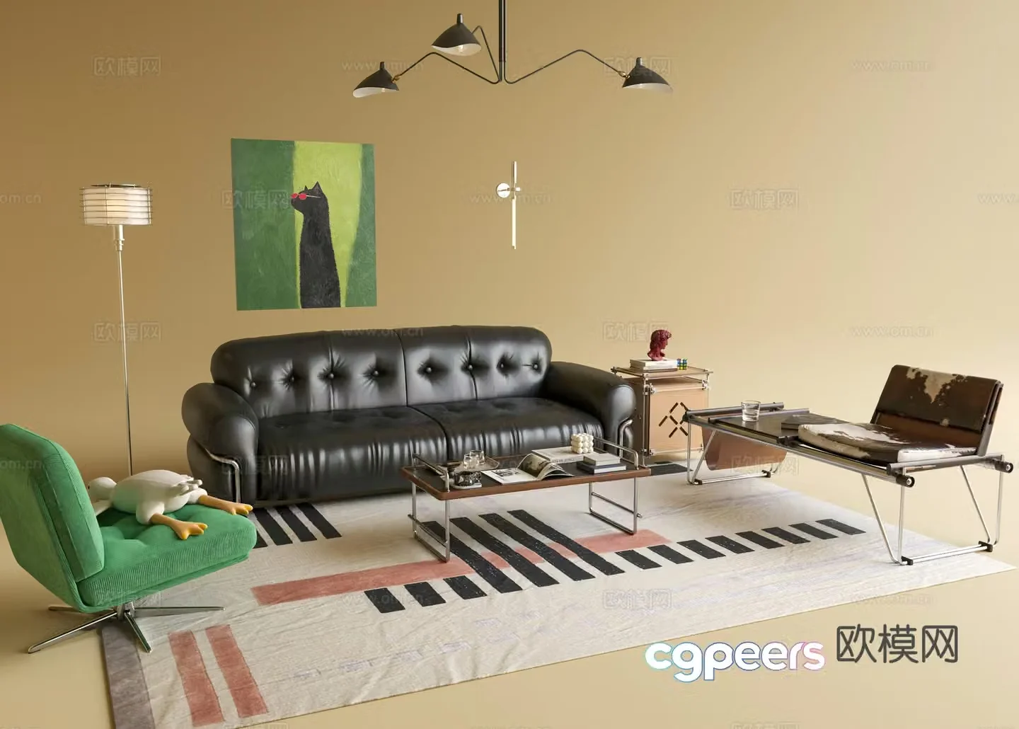 Bauhaus living room Bauhaus sofa coffee table combination Bauhaus chandeliers wall lamp floor lamp hanging painting 3D model