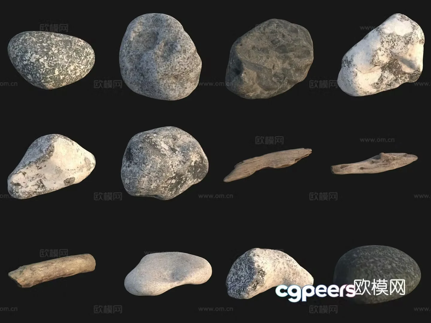 Rock big stone pebbles wood 3d model
