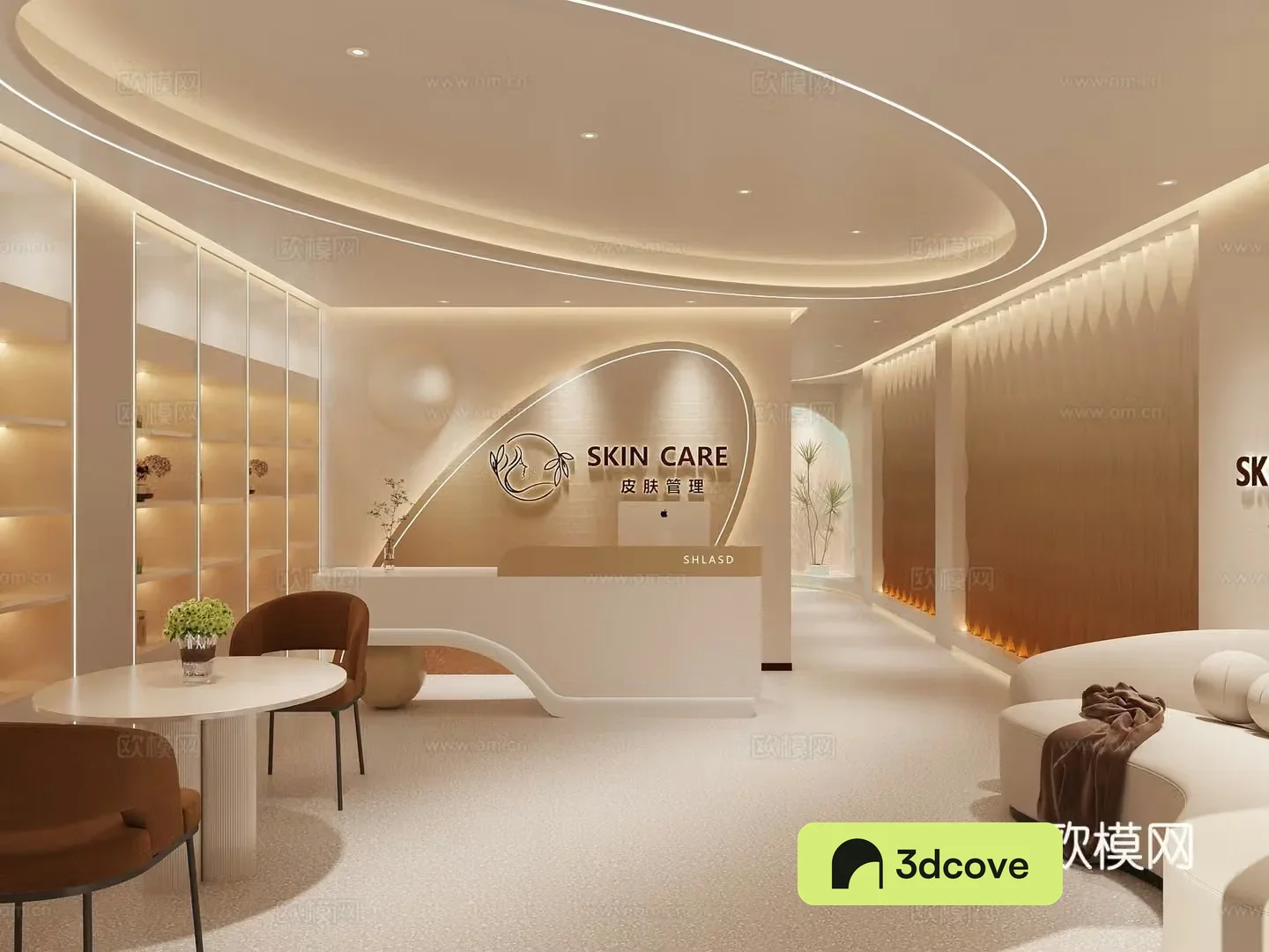 Cream Wave Salon Other Commercial Spaces Beauty Salon Hall Front Office Beauty Salon Private Room 3D Model