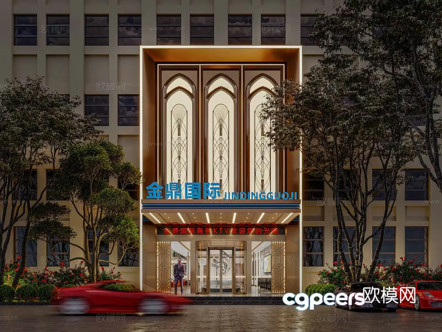 3D model of light luxury hotel facade
