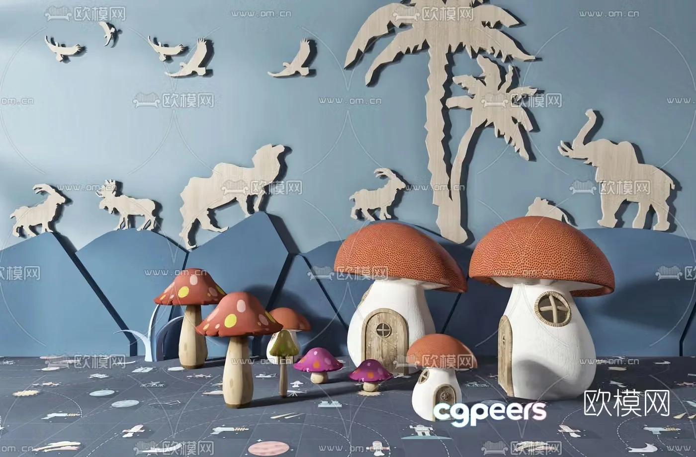 Modern kindergarten cartoon mushroom room sculpture ornaments 3D model