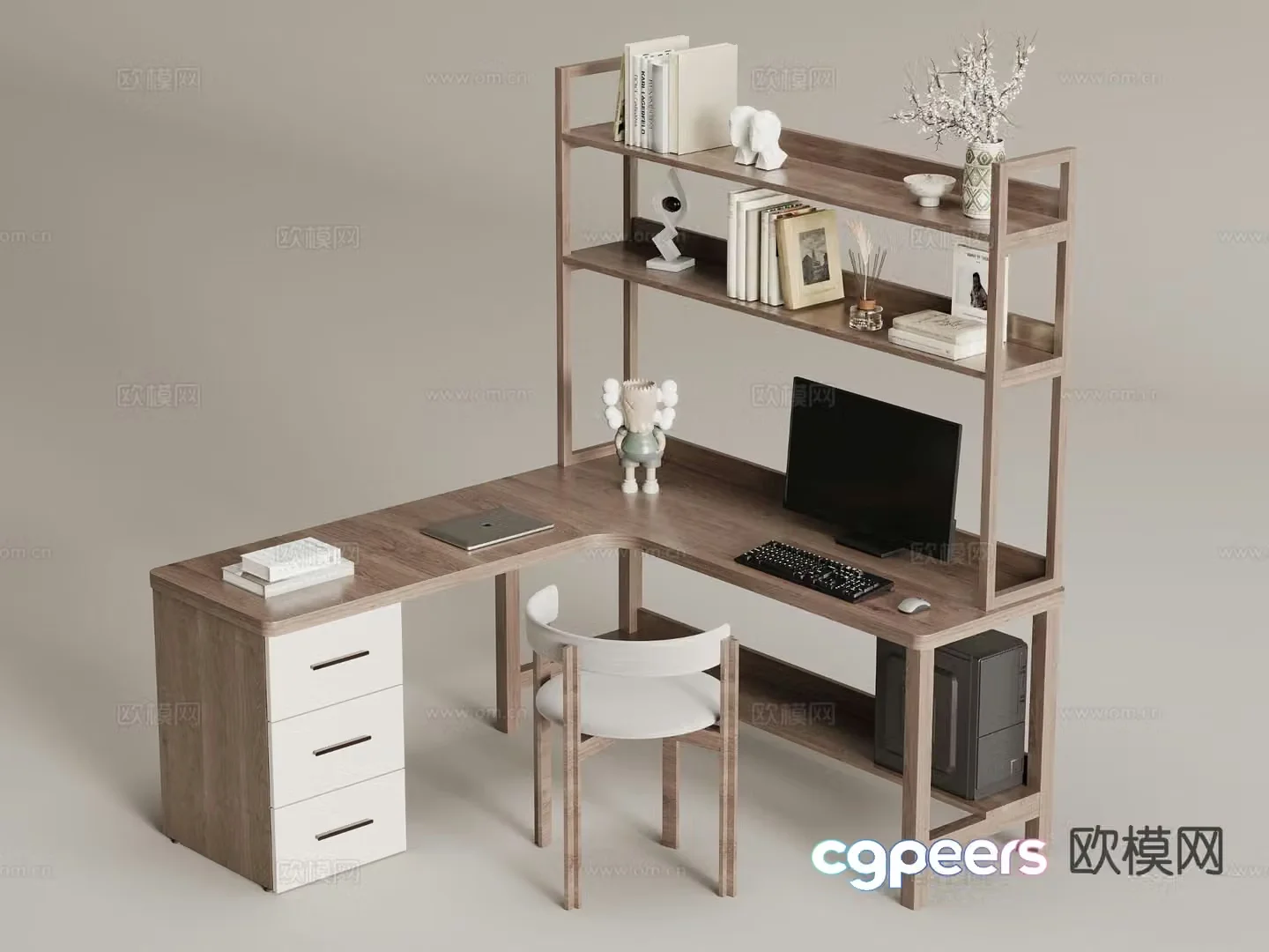 Solid wood desk computer desk study table 3d model