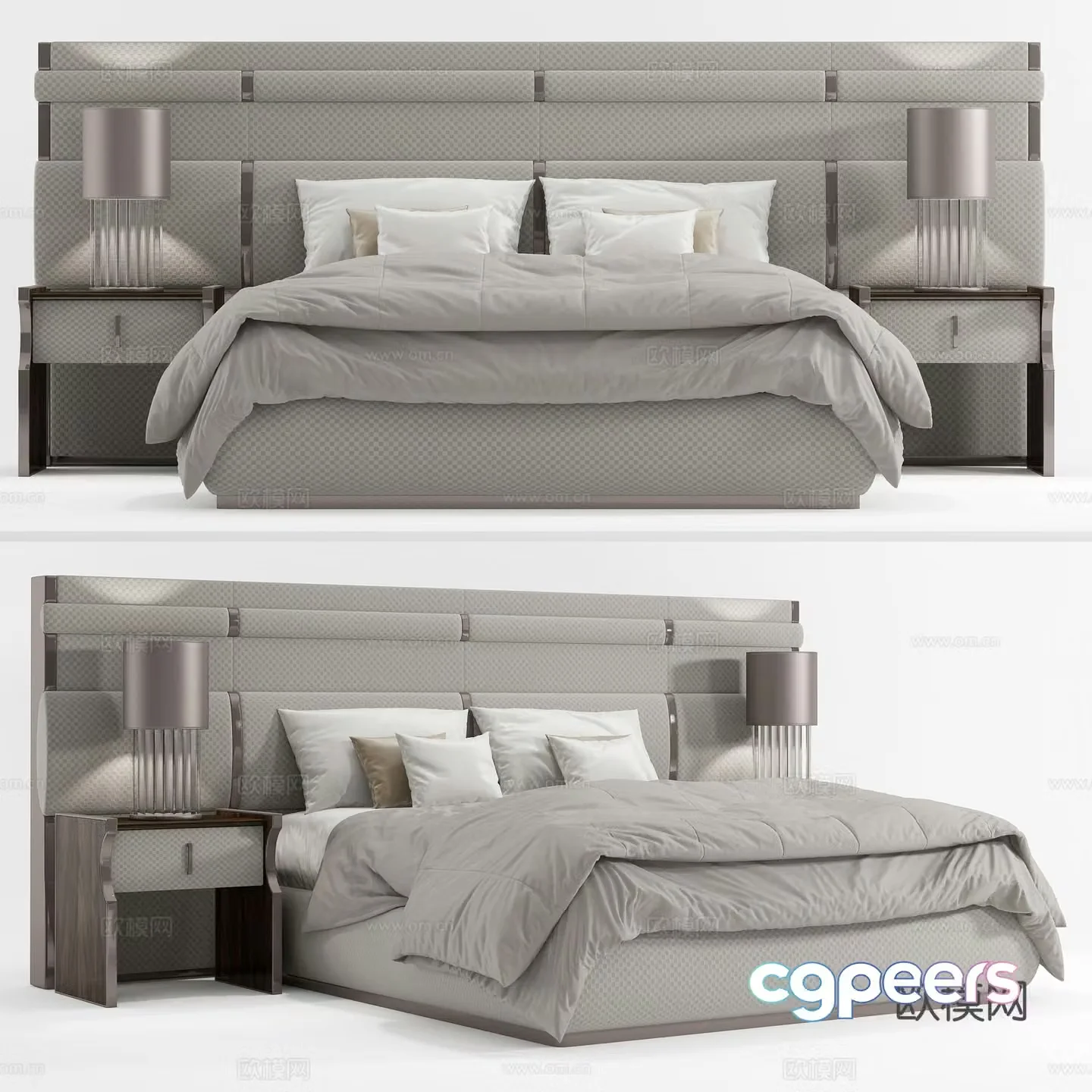 Modern bedding combination Modern double bed Double bed Bed nightstand Table lamp Bed bed back 3D model