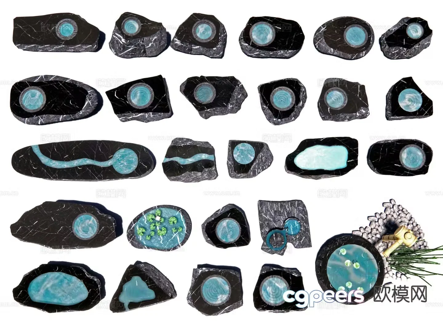 New Chinese style flowing water stone bowl stone waterscape 3D model