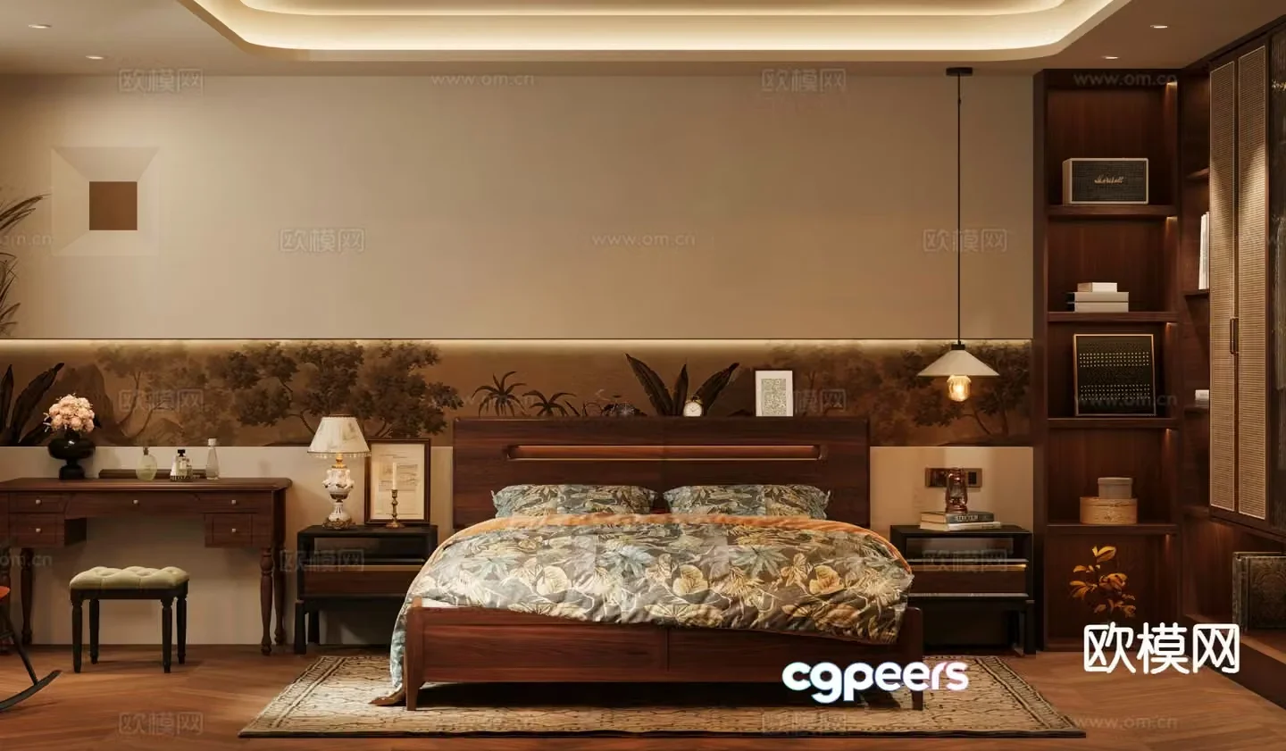American double bed 3d model