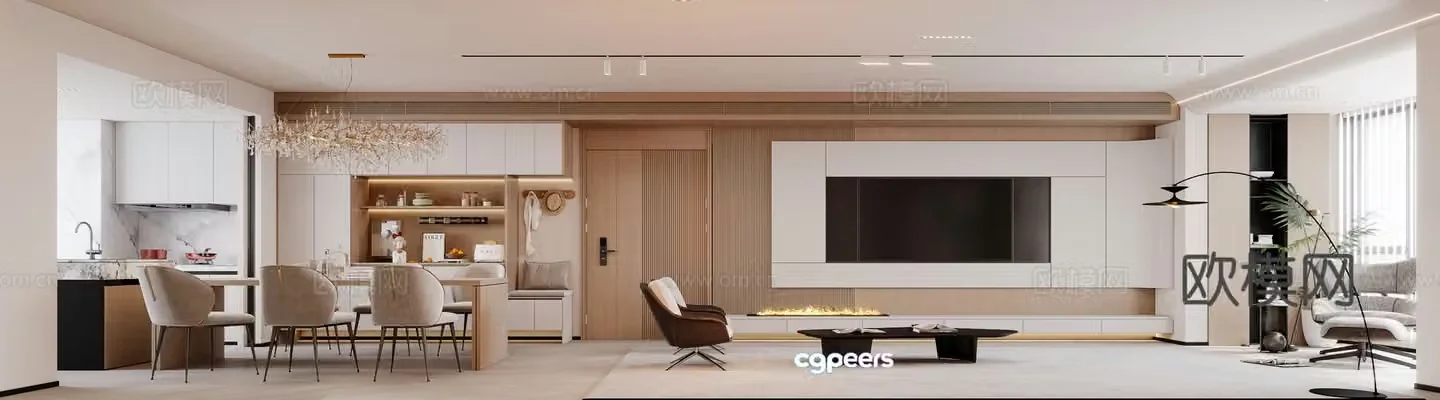 Modern log living room 3d model