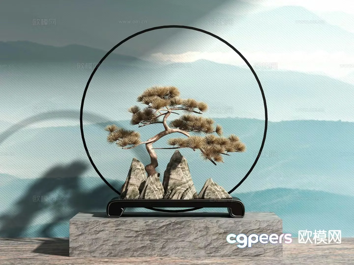 New Chinese style landscape ornaments Zen sketch 3D model