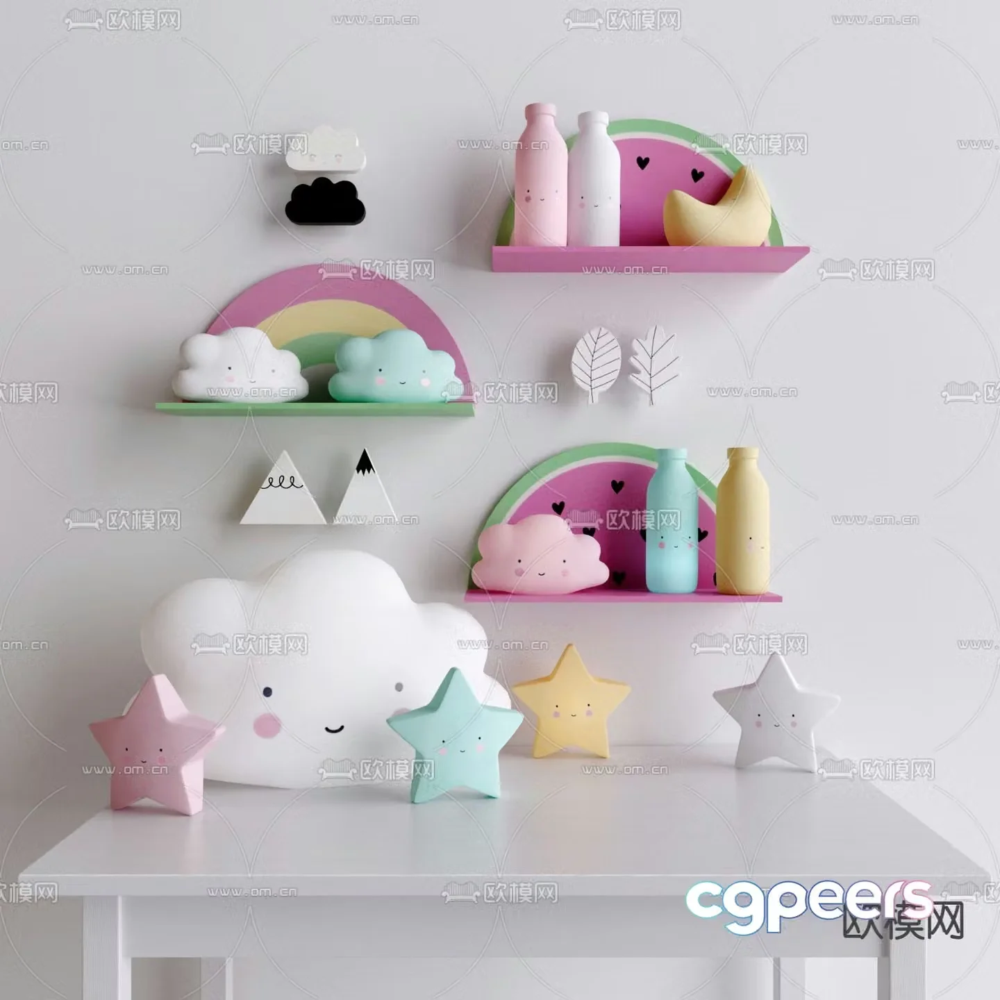 Clouds stars children’s decorations 3d model