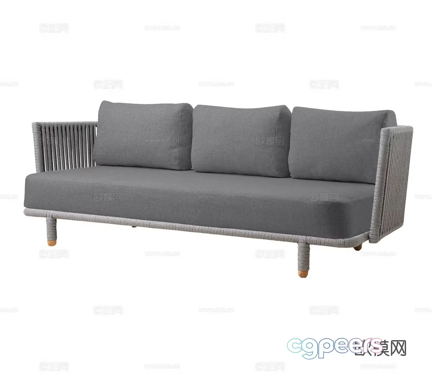 cane-line modern outdoor courtyard garden terrace furniture three person fabric rope 3d model