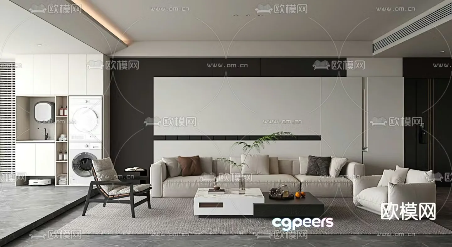 Senior gray living room TV background 3d model