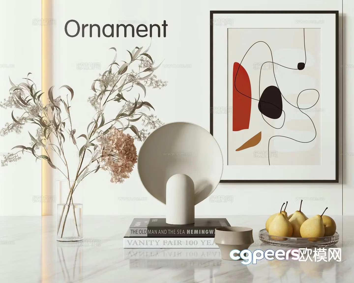 Modern tableware books vase 3d model