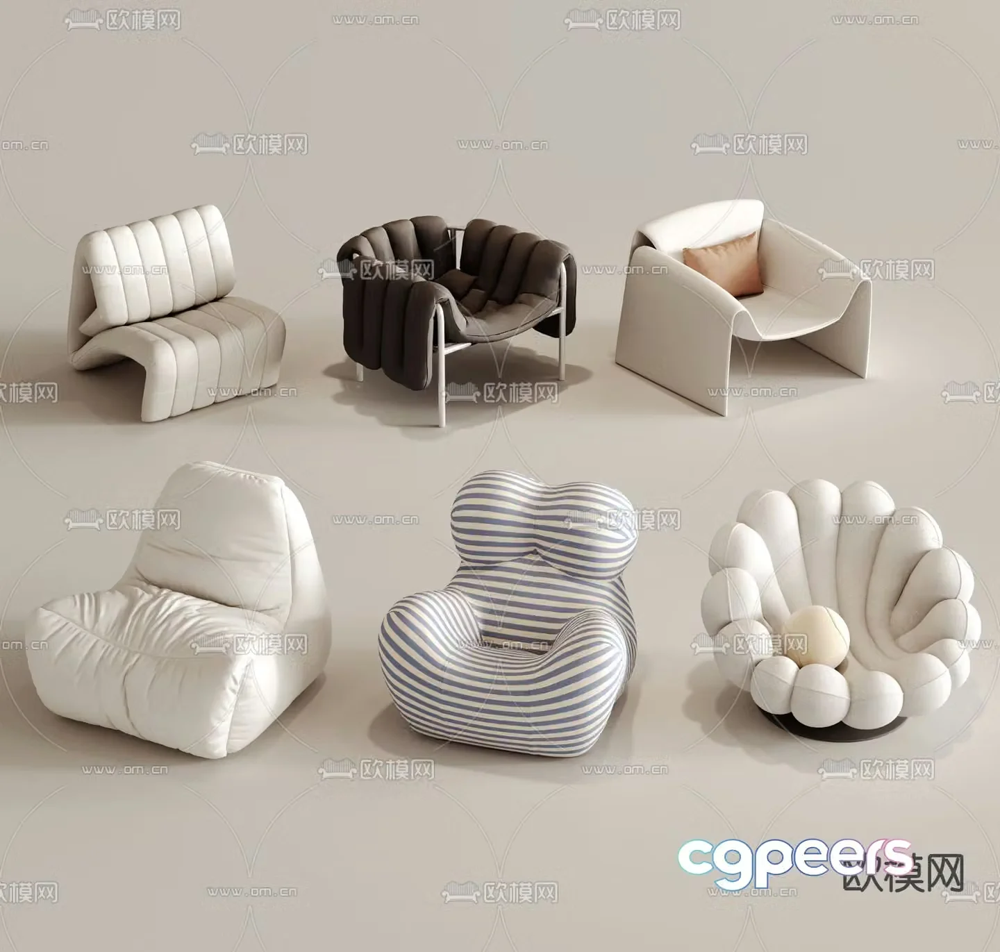 Beanbag sofa fabric single sofa leisure chair 3d model