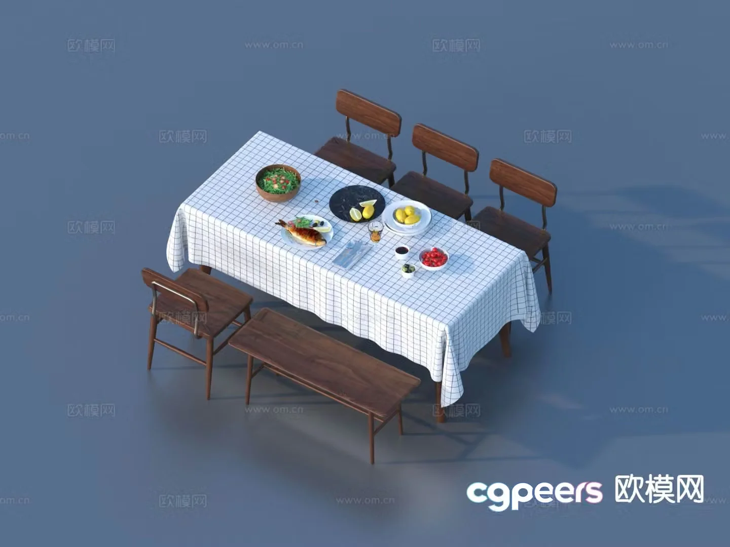 Modern dining table and chairs solid wood dining table 3d model
