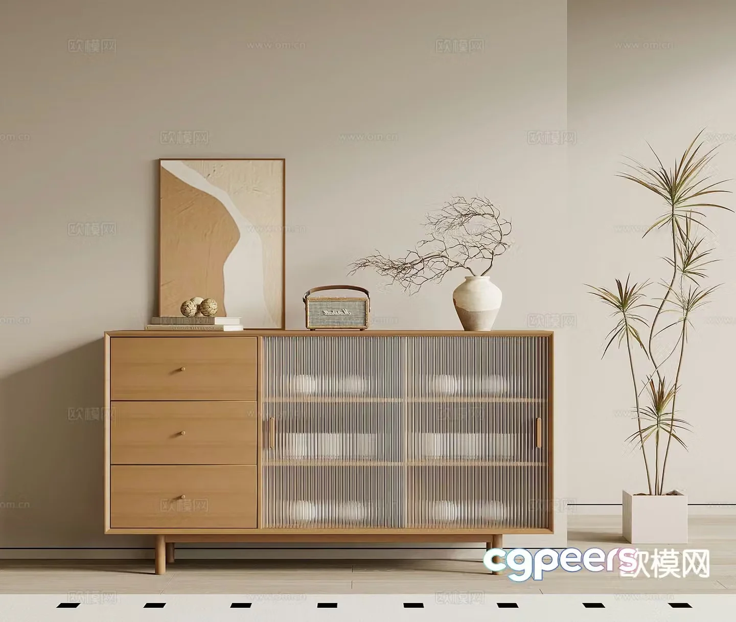 Wabi-sabi style side cabinet end view cabinet entrance cabinet 3D model