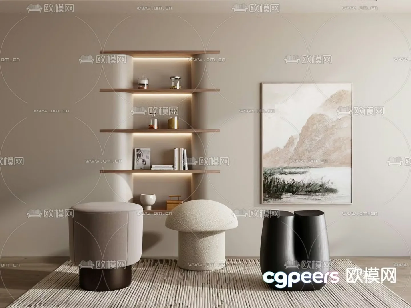 Stool low stool sofa stool shoe changing stool footrest 3D model