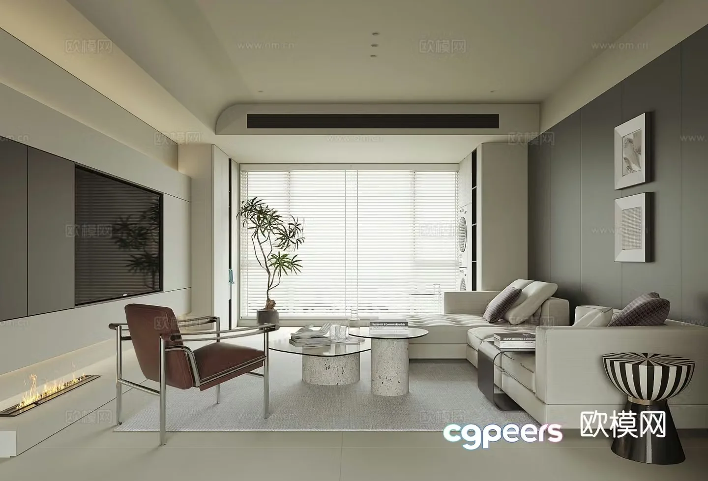 Modern black white and gray living room 3d model