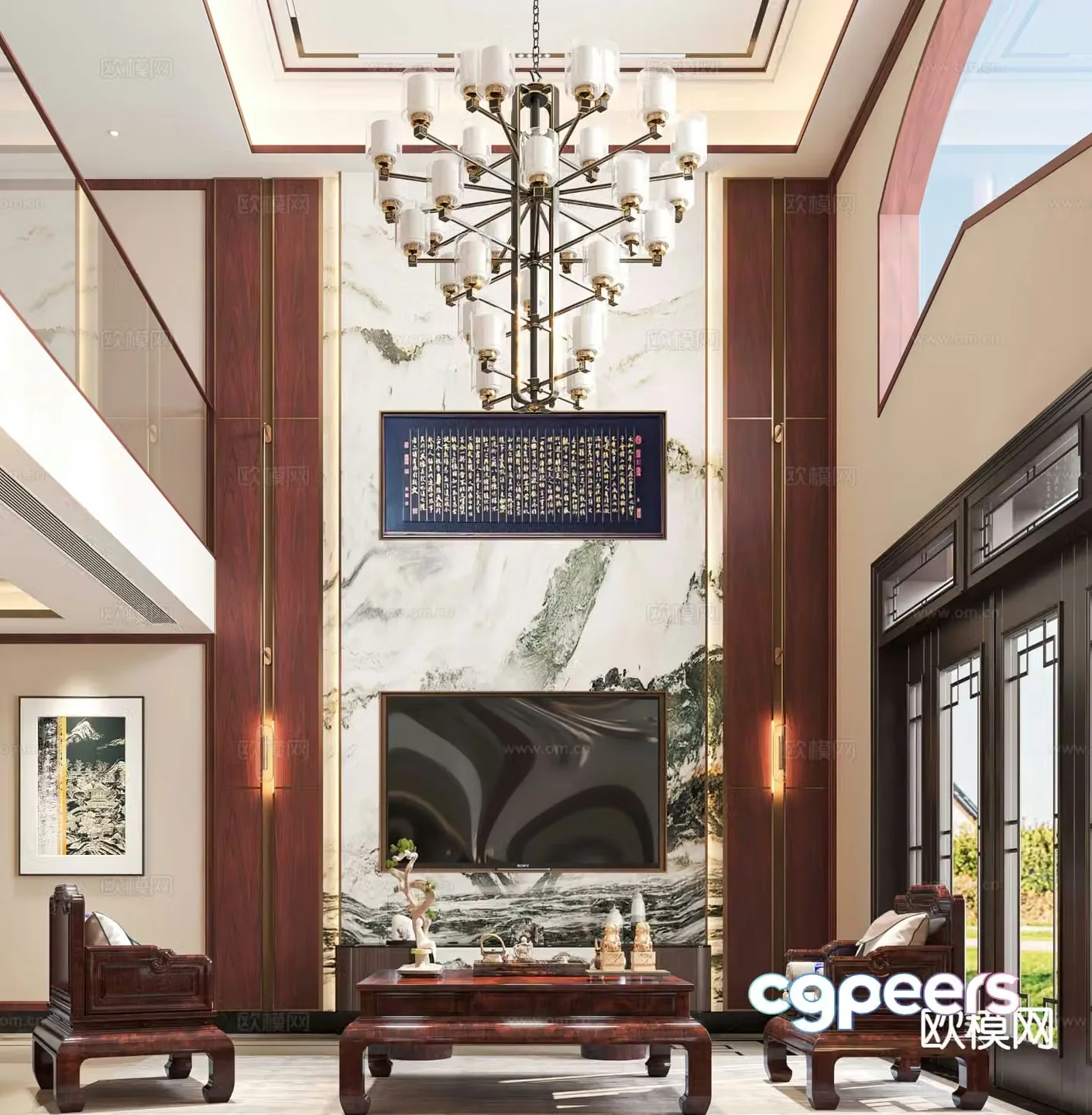 New Chinese style villa living room 3D model