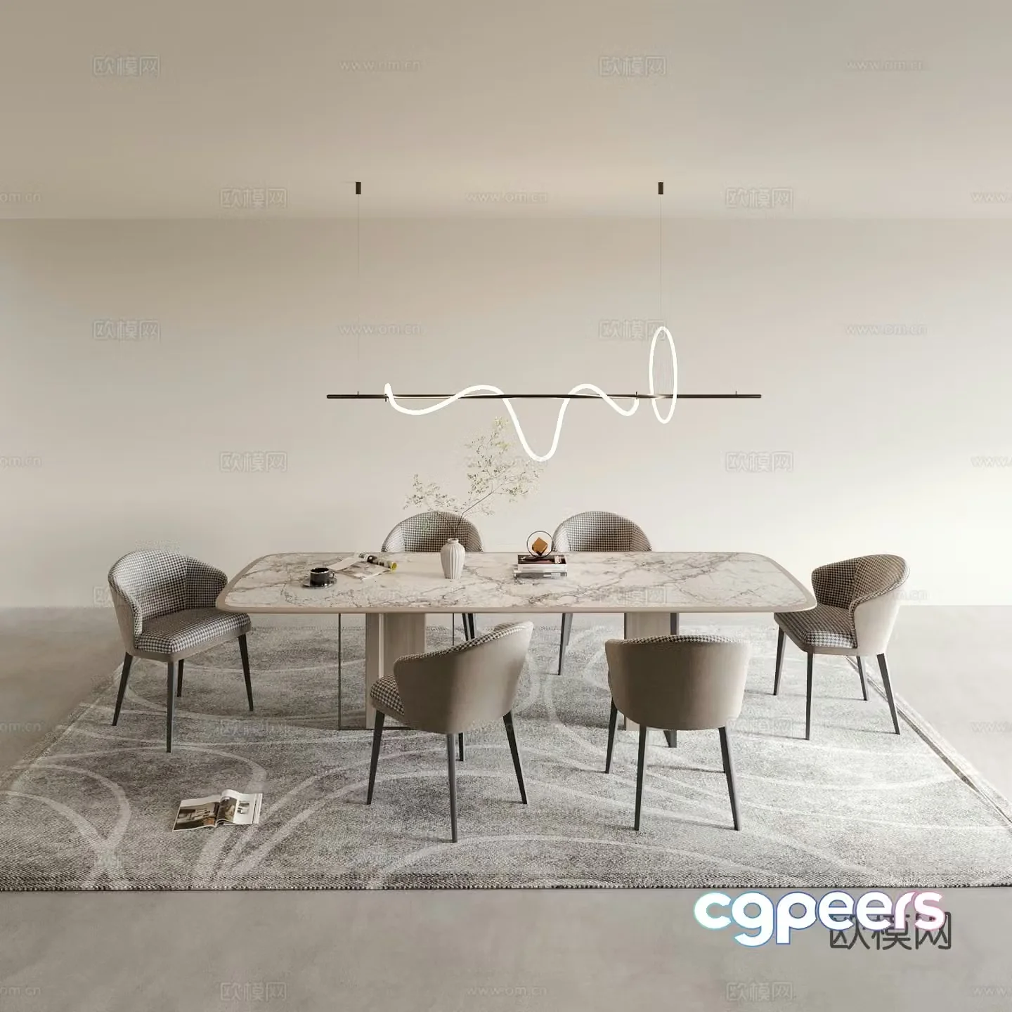 Modern dining table and chairs 3d model
