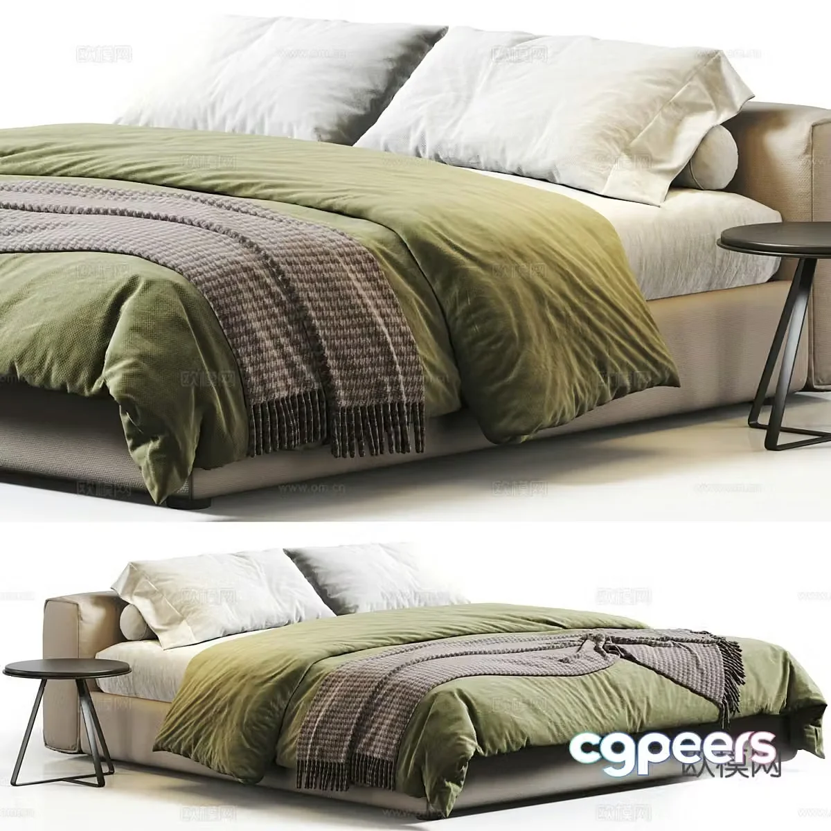 Modern Italian Cappellini Fabric Double Bed 3D Model
