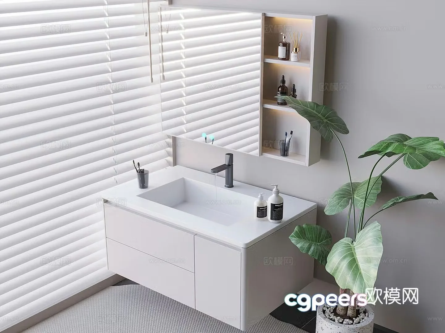 Cream style suspended solid wood bathroom cabinet induction bathroom mirror wash basin 3D model