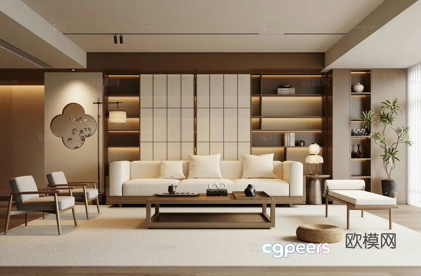 New Chinese Zen Living Room Song’s Living Room Sofa Coffee Table Combination 3D Model