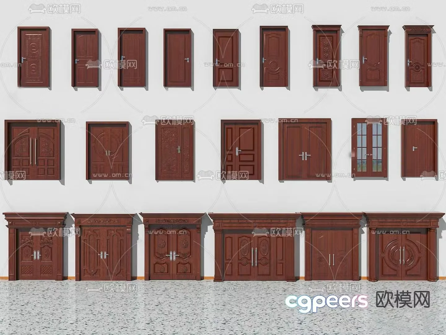 Simple European door Single-open door Wooden door Mother and child door Double-open door 3D model