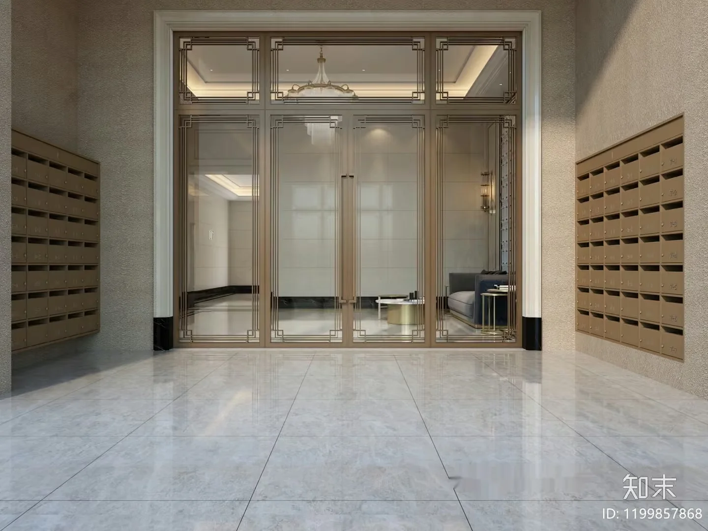 A Modern Lobby With Glass Doors 3D Model – 18471 – VRAY Render