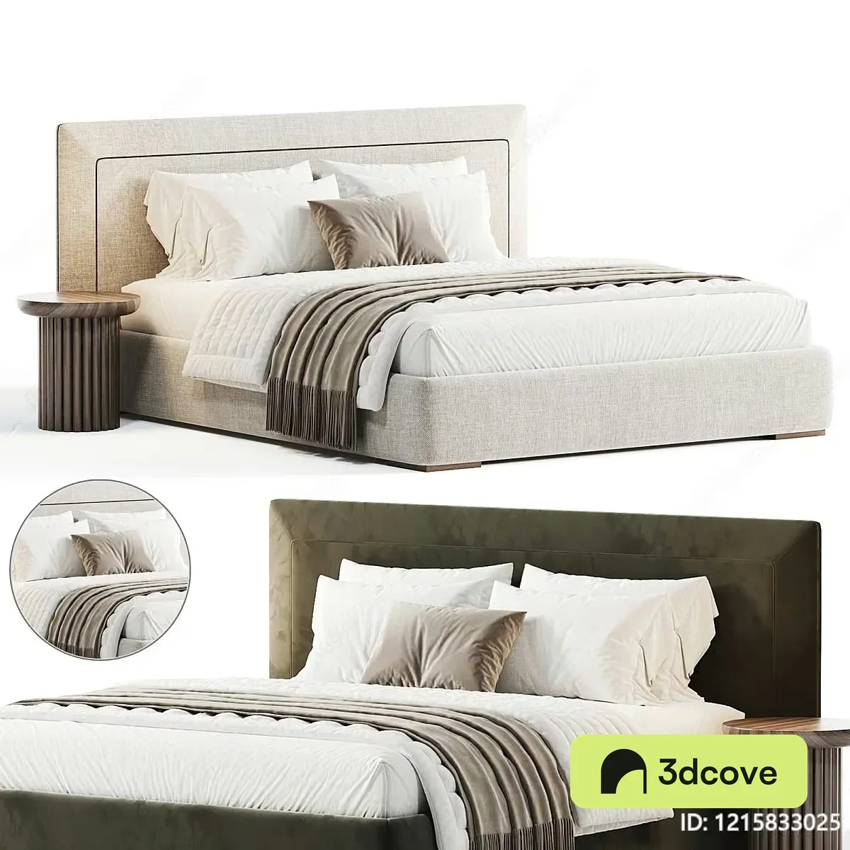 Beige And Brown Bed With Pillows And A Blanket
