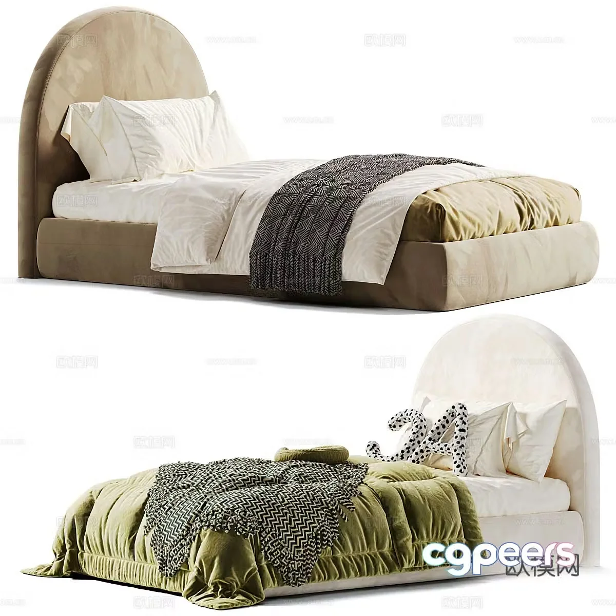 Modern cream style children’s fabric single bed 3d model