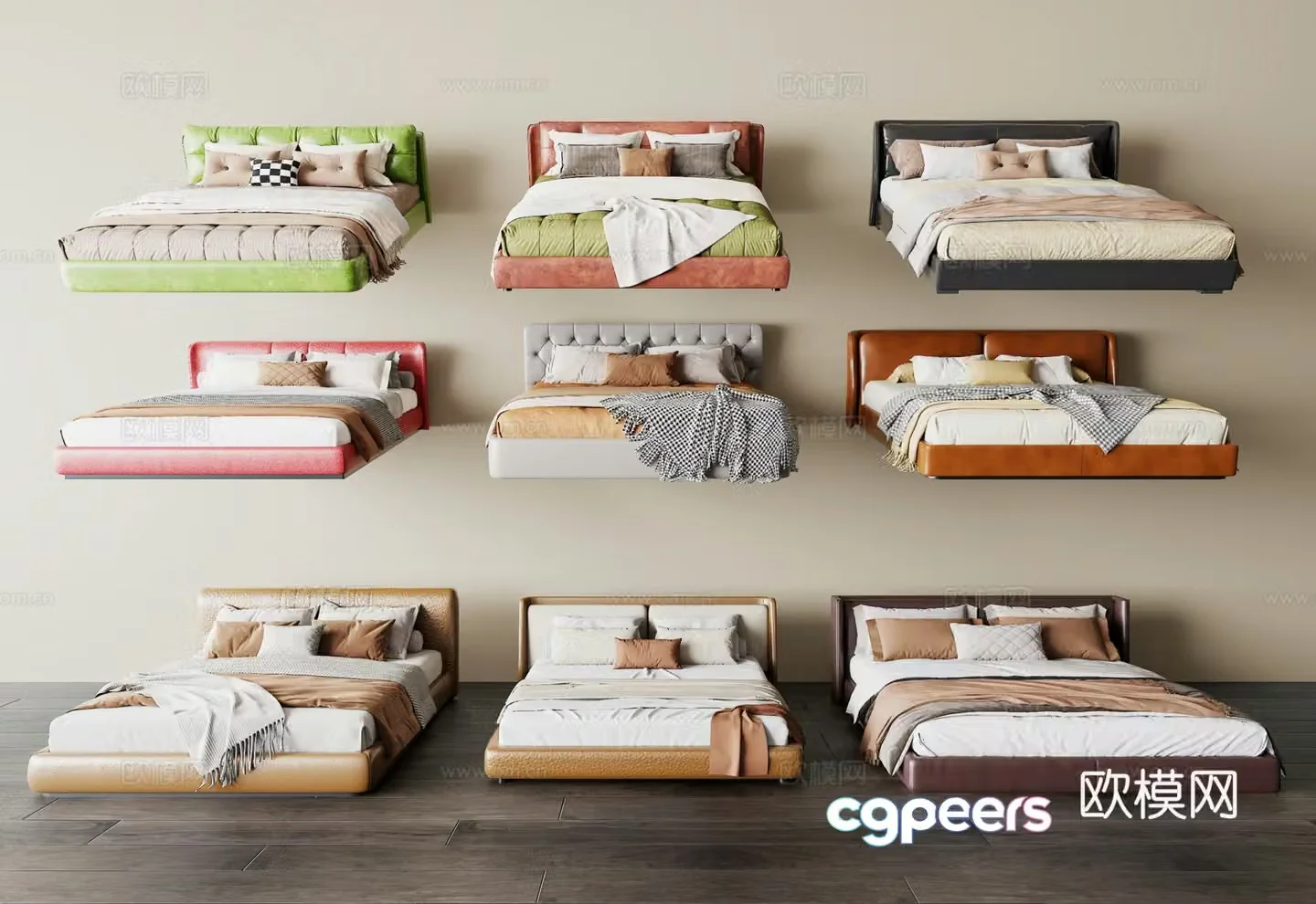 Modern Italian double bed leather bed 3d model
