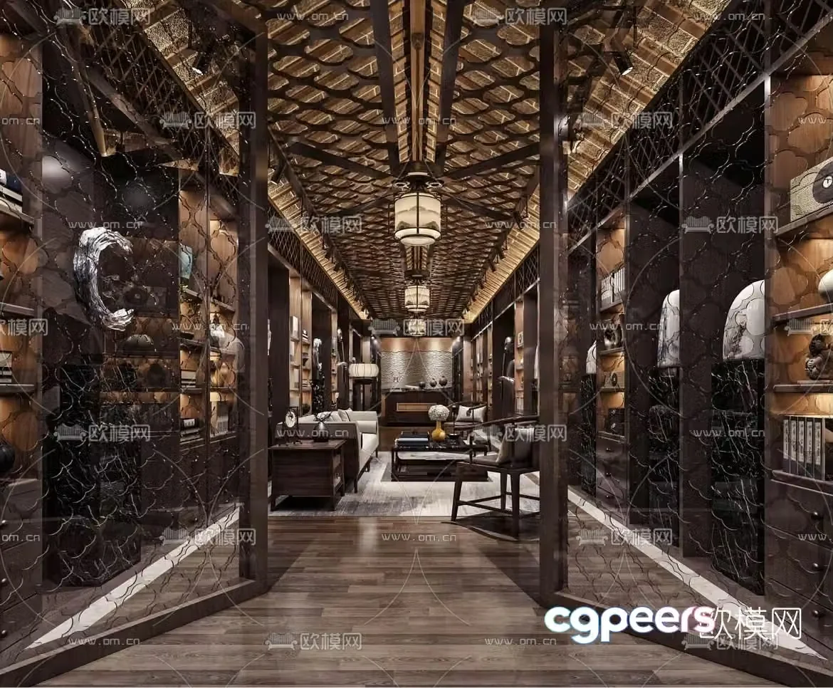 3D model of new Chinese style club reception room