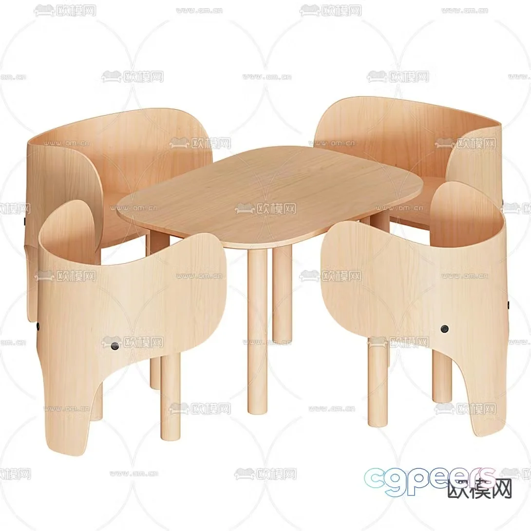 Nordic elephant children’s table and chair 3d model