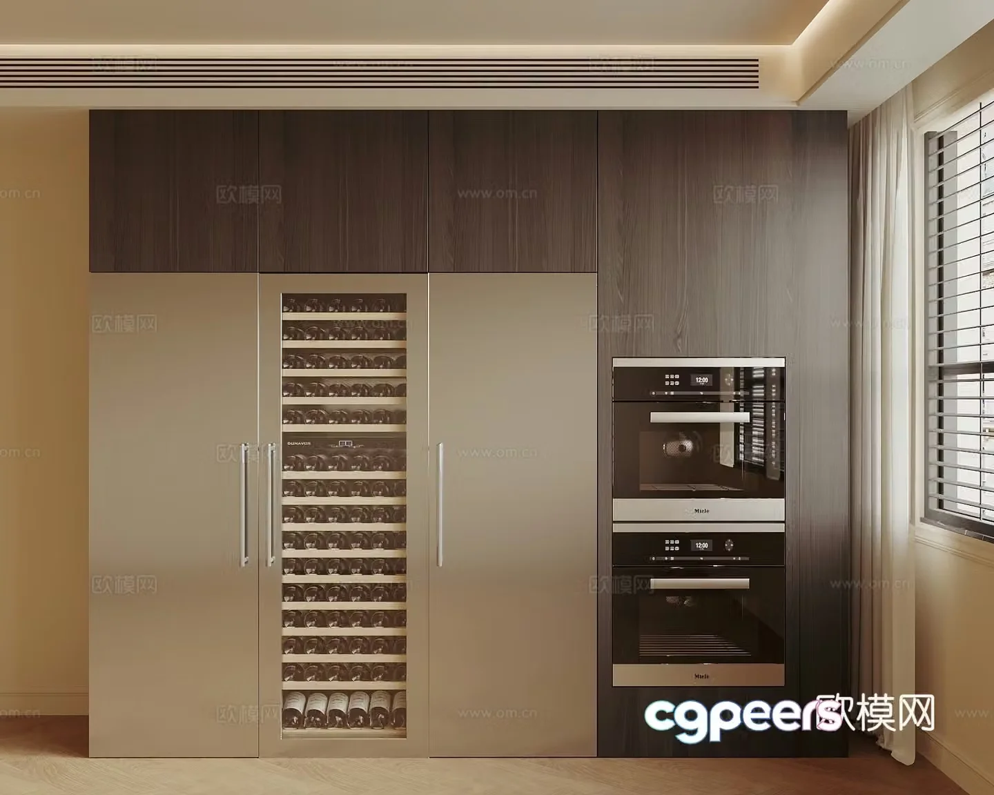 Modern red wine cabinet constant temperature wine cabinet steam oven cabinet 3D model