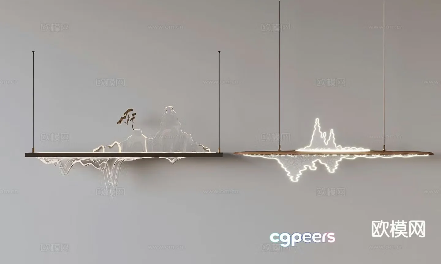 New Chinese style straight chandelier landscape chandelier 3D model