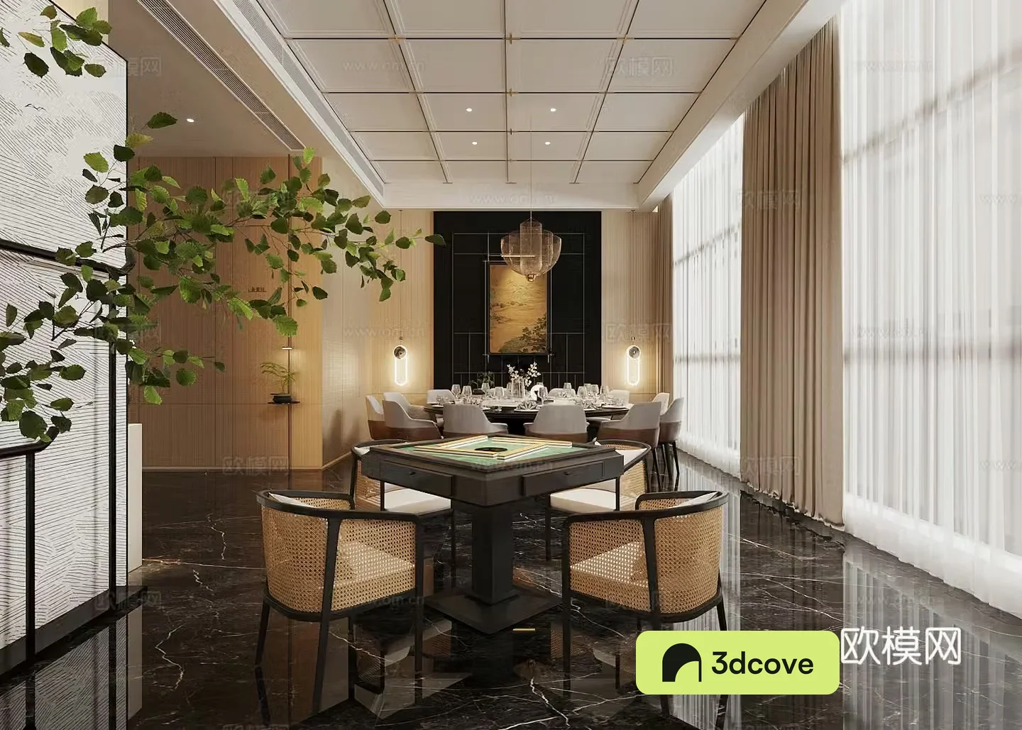 Chinese restaurant private room New Chinese restaurant private room dining table and chairs Round table dining table and chairs Tableware