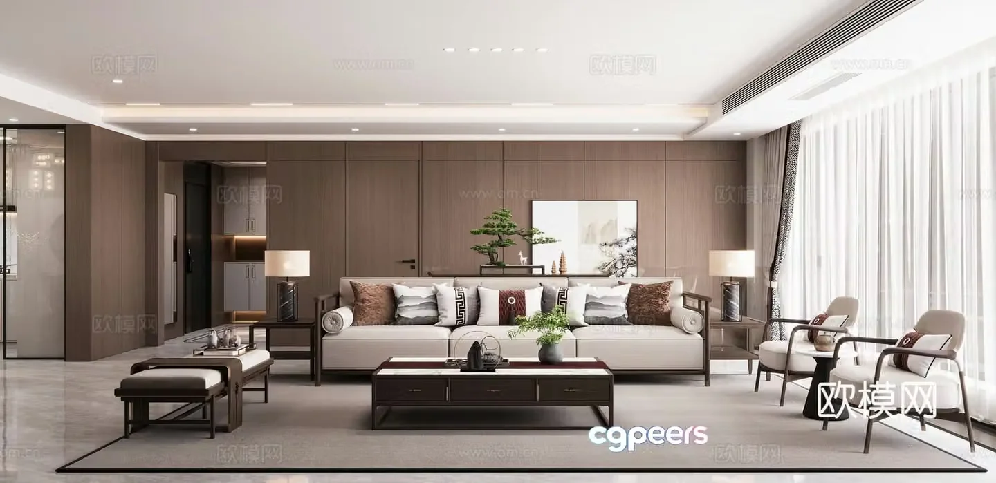 New Chinese style living and dining room 3D model