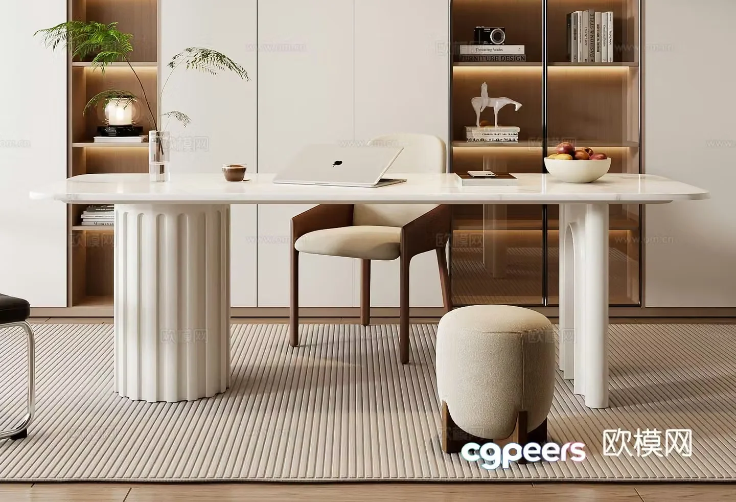Cream style desk writing desk 3d model