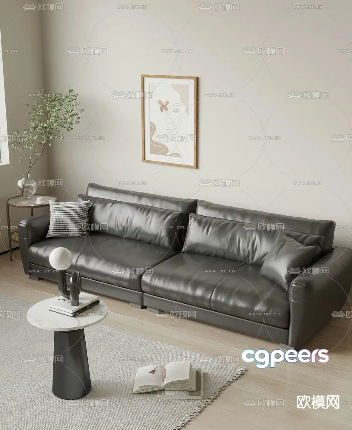 Double sofa leather sofa 3d model
