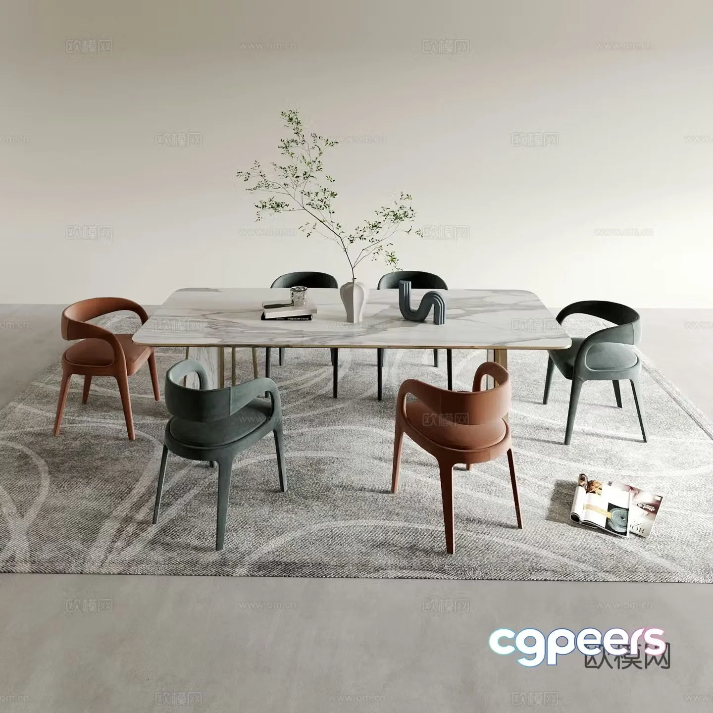 Modern dining table and chairs 3d model
