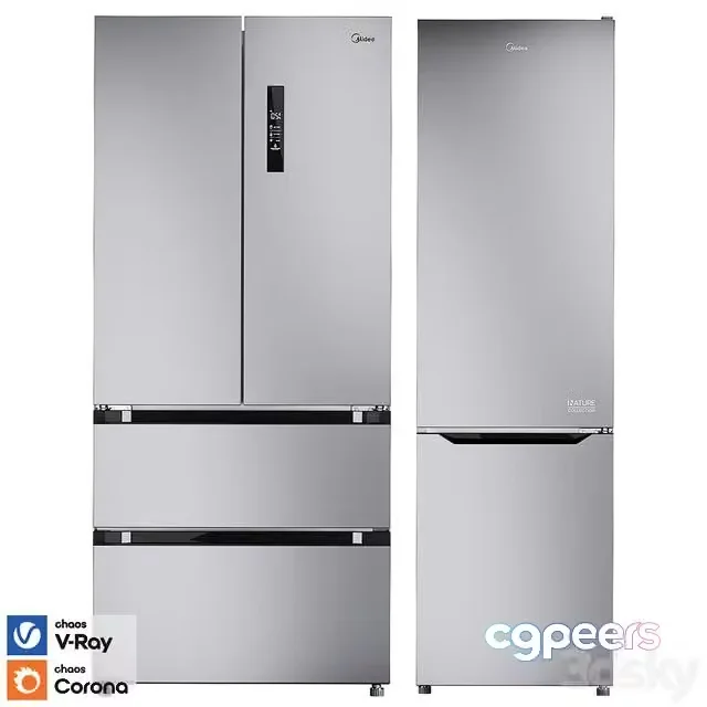 3ds Max Free – Refrigerator Set Midea MDRF631FGF02B MRB519SFNX1