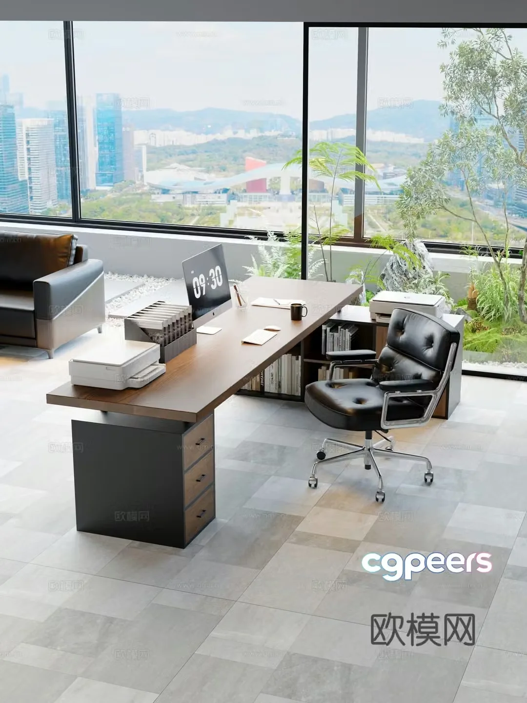 Modern style office computer desk 3d model