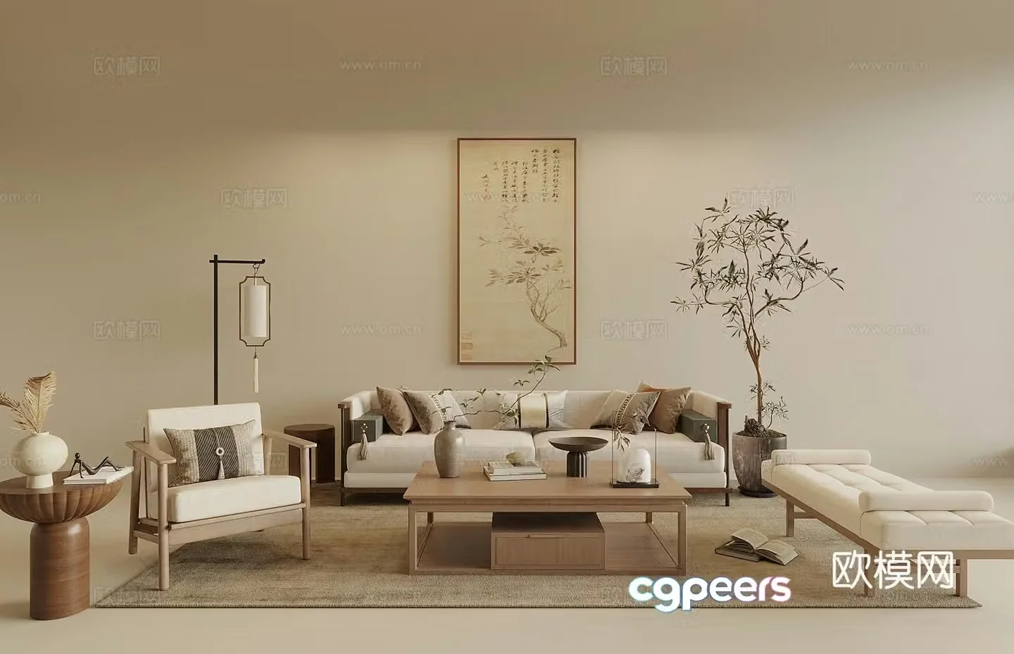 Song’s new stroke sofa combination sofa coffee table combination leisure chair coffee table table lamp 3D model