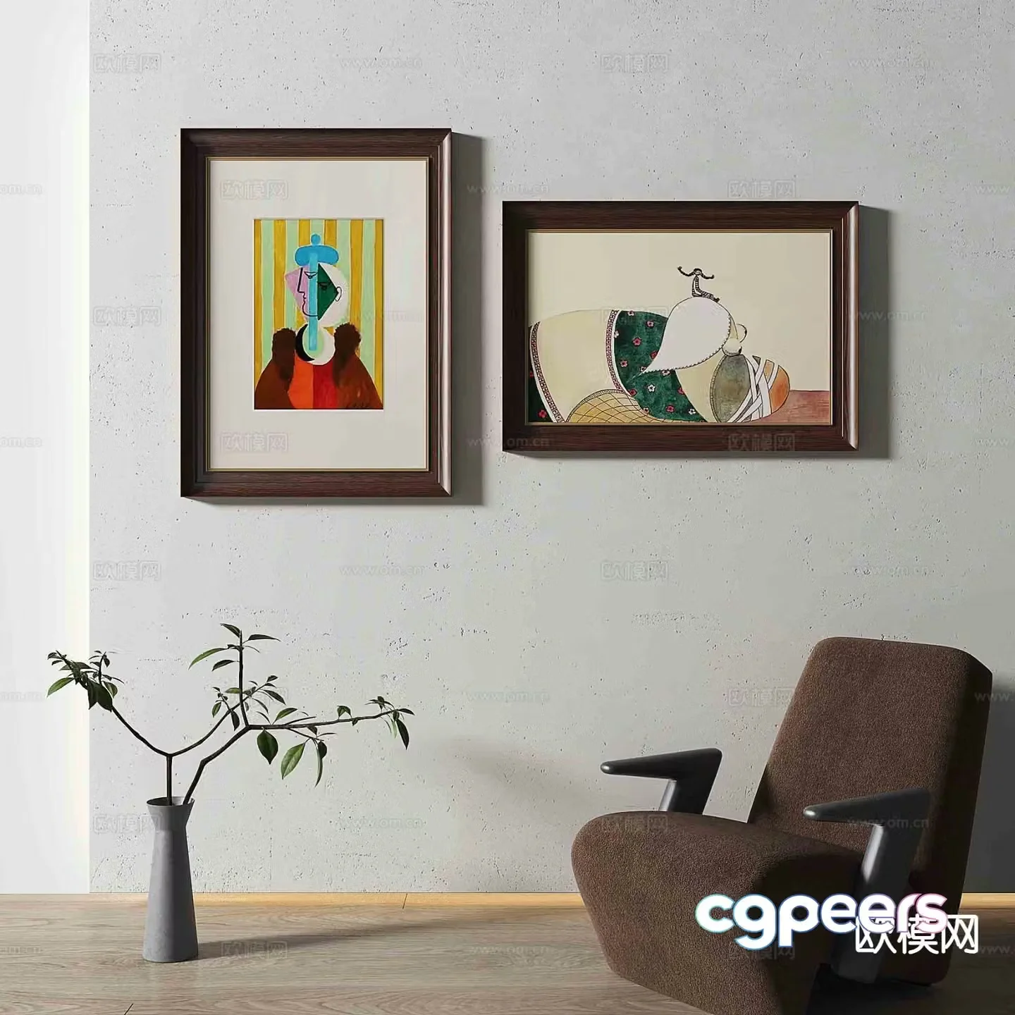 Medieval style abstract painting oil painting decorative painting 3D model