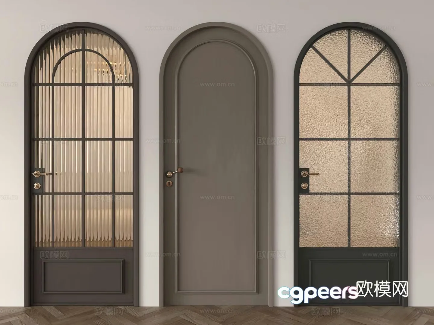 Medium French round arch French single-open door Medium French single-open door Round arch Glass door Single-open 3D model