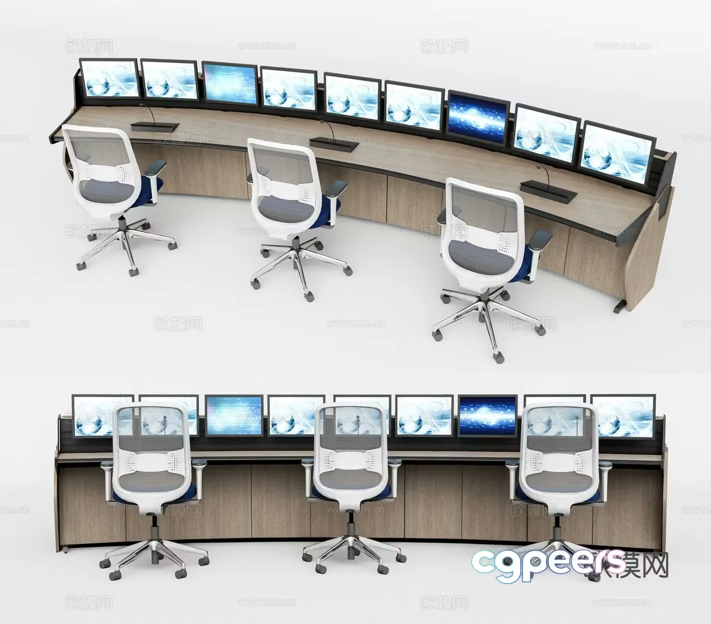Modern monitoring station command podium console 3d model