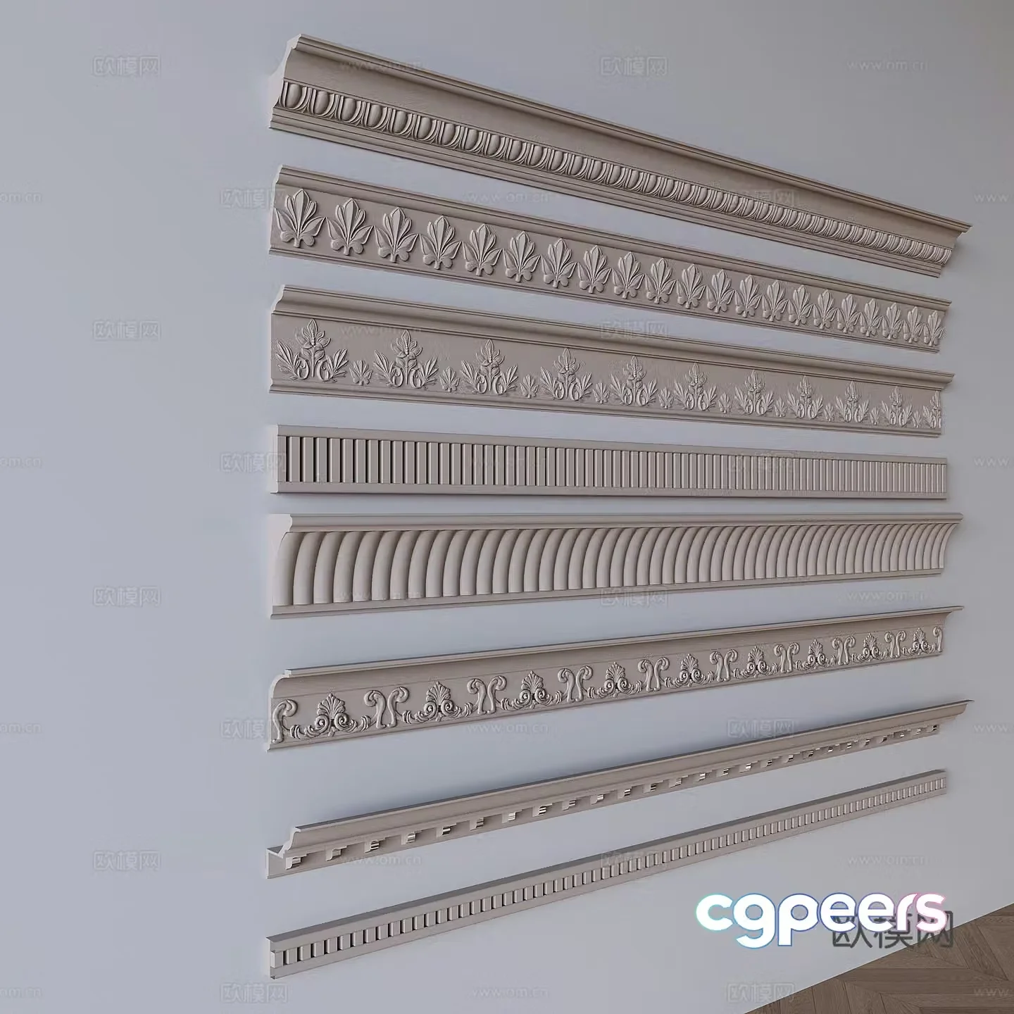 French carved plaster lines waistline 3D model
