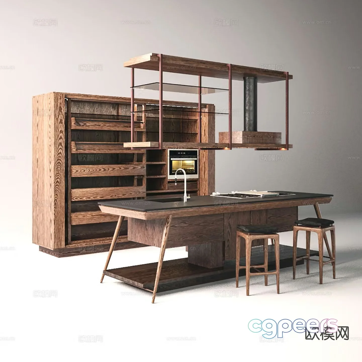 Log style bar wine cabinet island 3D model