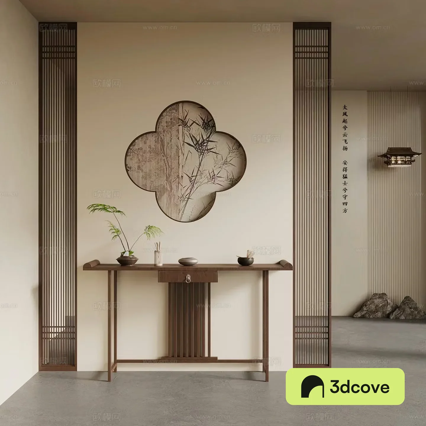 New Chinese style entrance hall 3D model of entrance hall partition