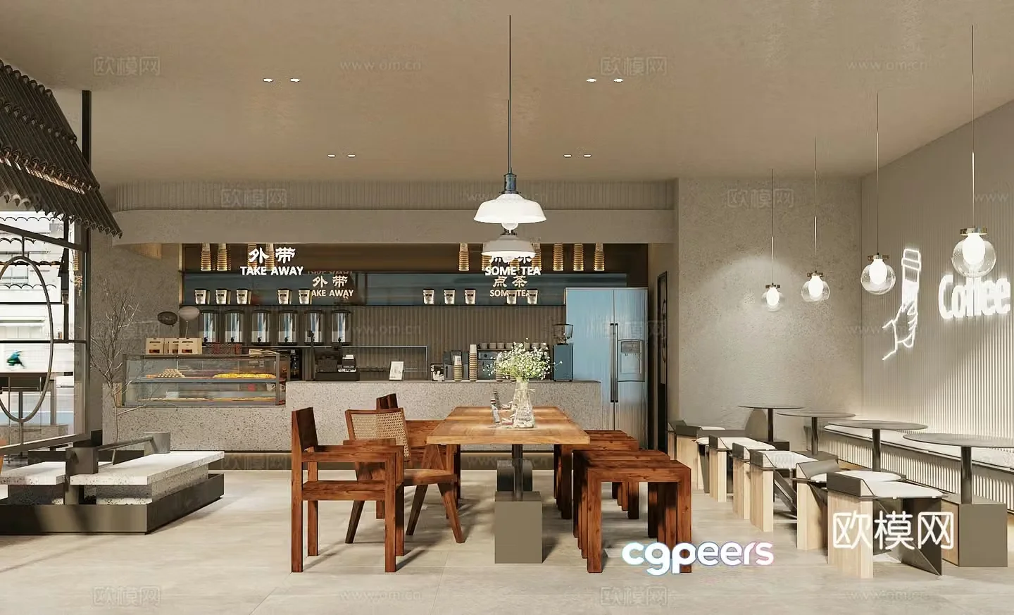 New Chinese Tea House Coffee Shop Milk Tea Shop 3D Model